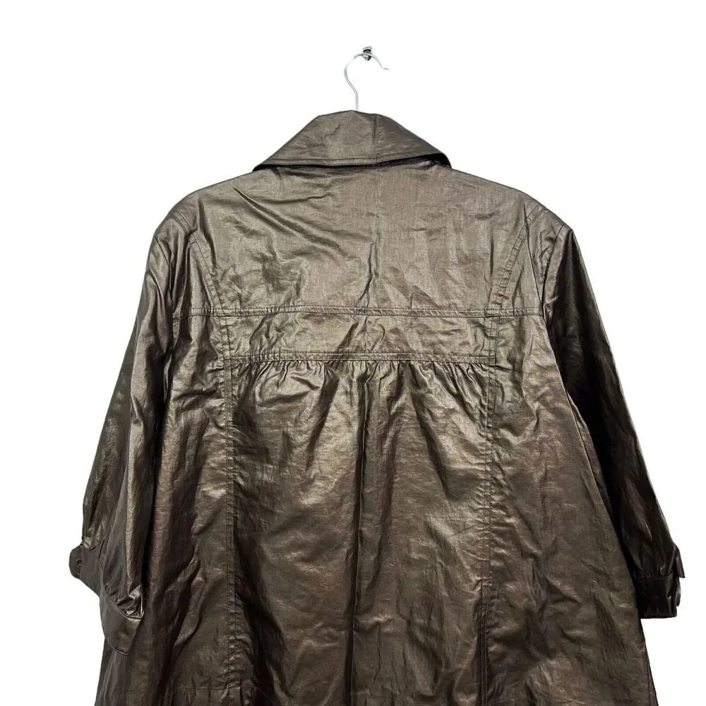 Chico's Womens Swing Linen Jacket Coated Metallic Bronze Button 3/4 Sleeve Sz 3* - Picture 5 of 5